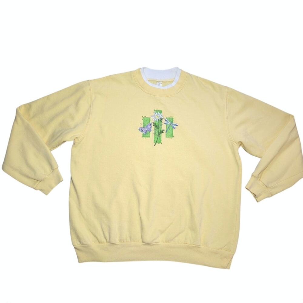 Vintage Decorated Originals Yellow Embroidered Dragonfly Crewneck Sweatshirt L